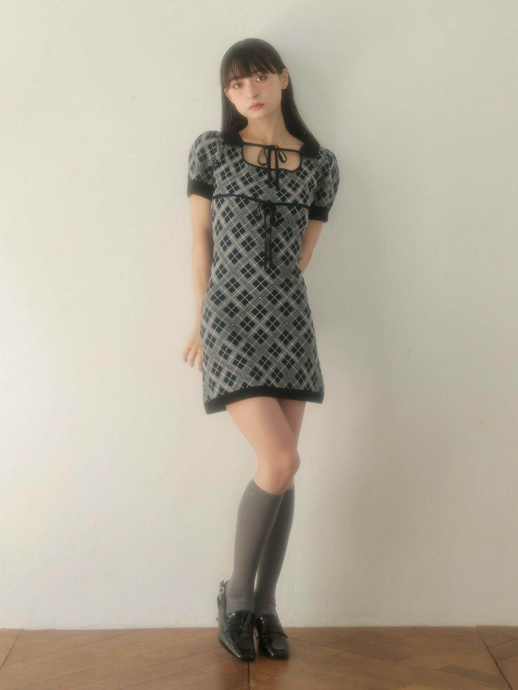 【BUBBLES】チェックリボンワンピース