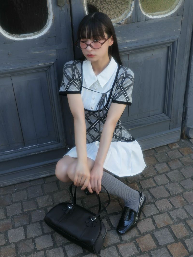 bubbles スクールガーリーリボンワンピース ブラックチェック bubbles スクールガーリーリボンワンピース ブラックチェック