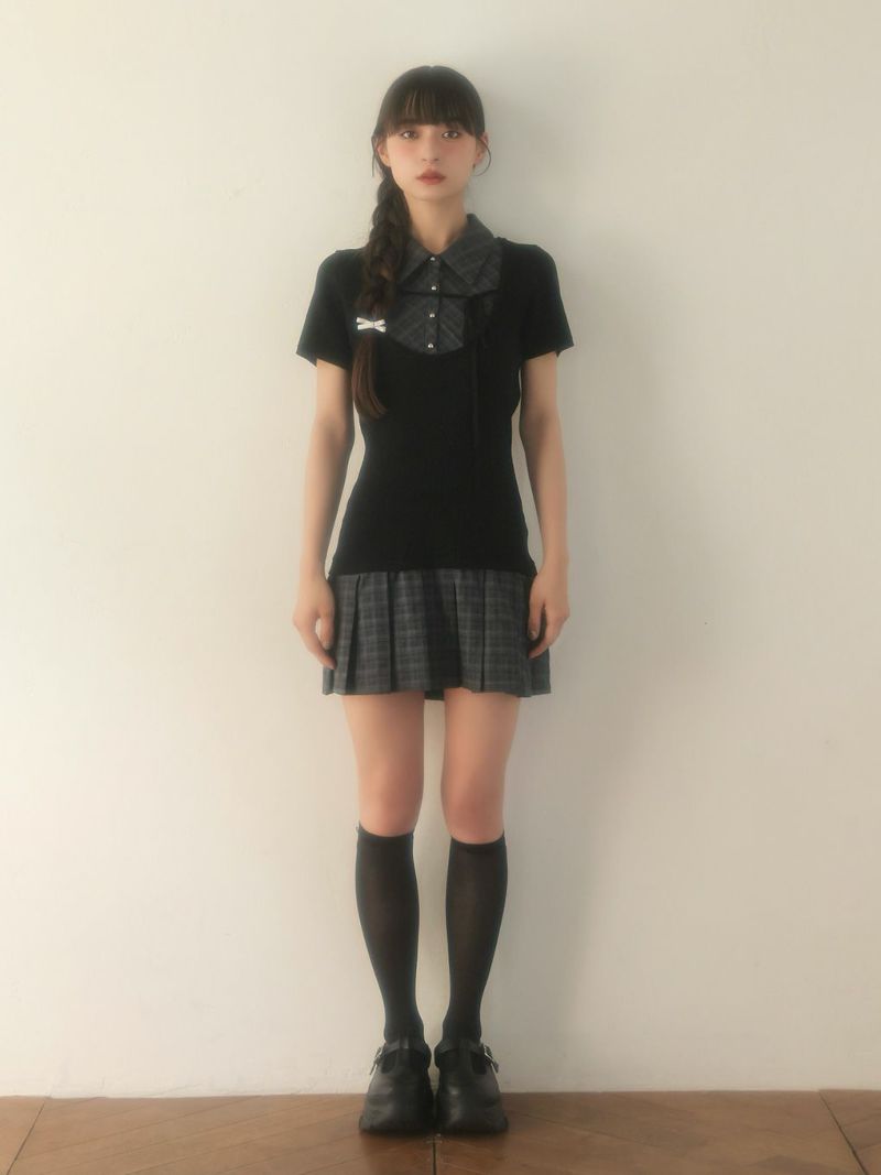 bubbles スクールガーリーリボンワンピース ブラックチェック bubbles スクールガーリーリボンワンピース ブラックチェック