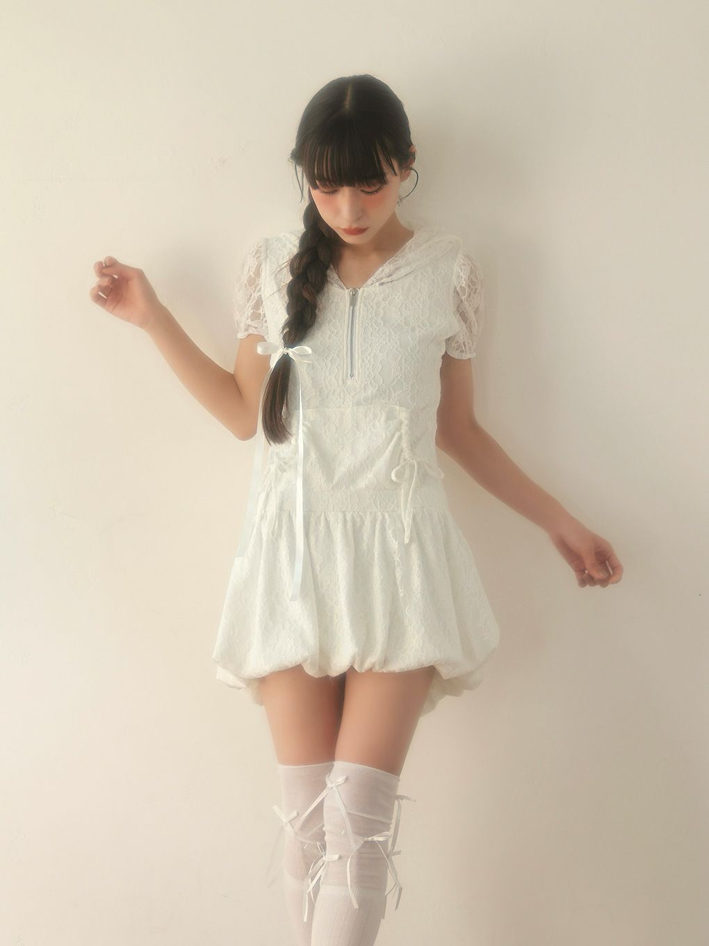 【BUBBLES】レースパーカーバルーンワンピース