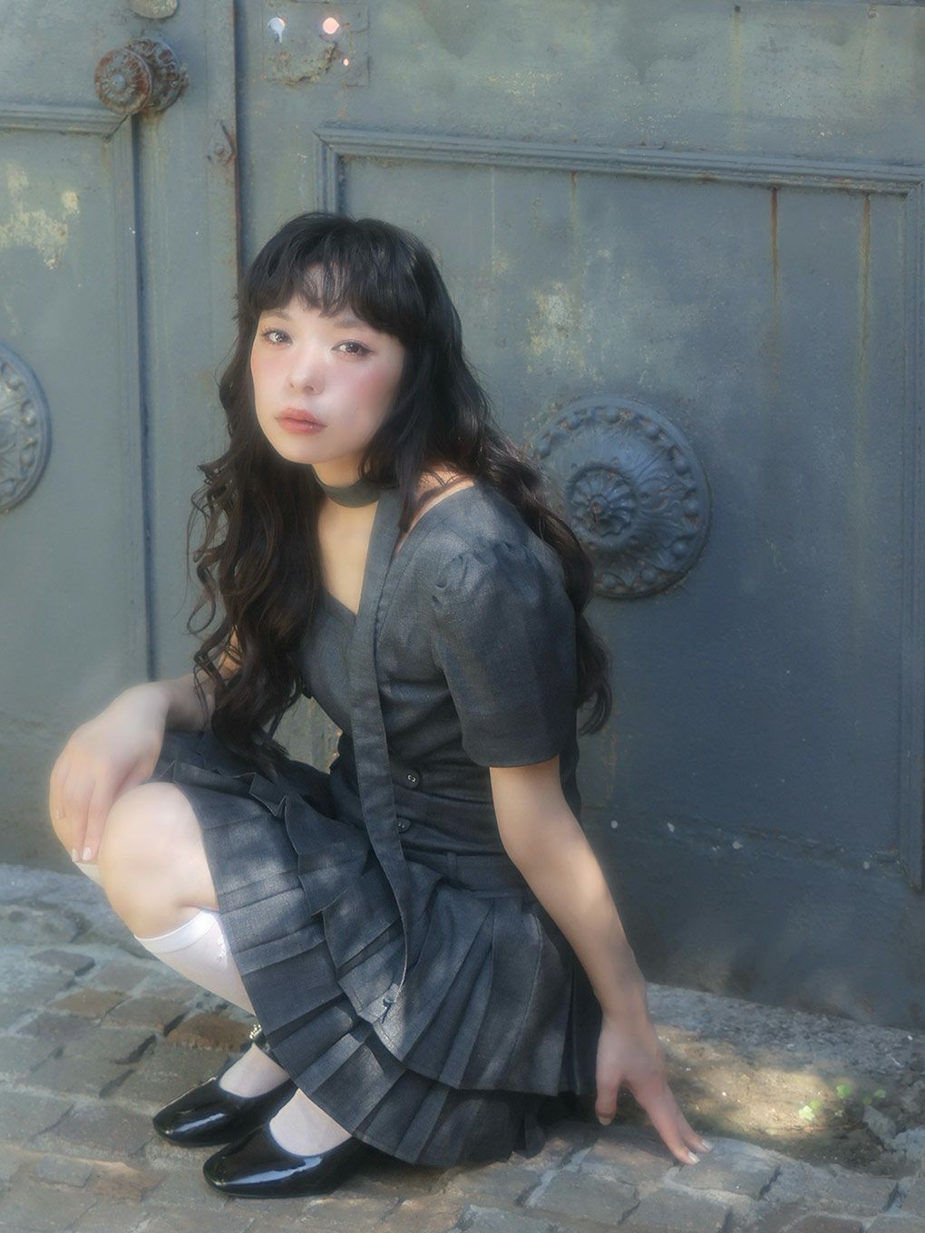 【BUBBLES】スクエアプリーツワンピース