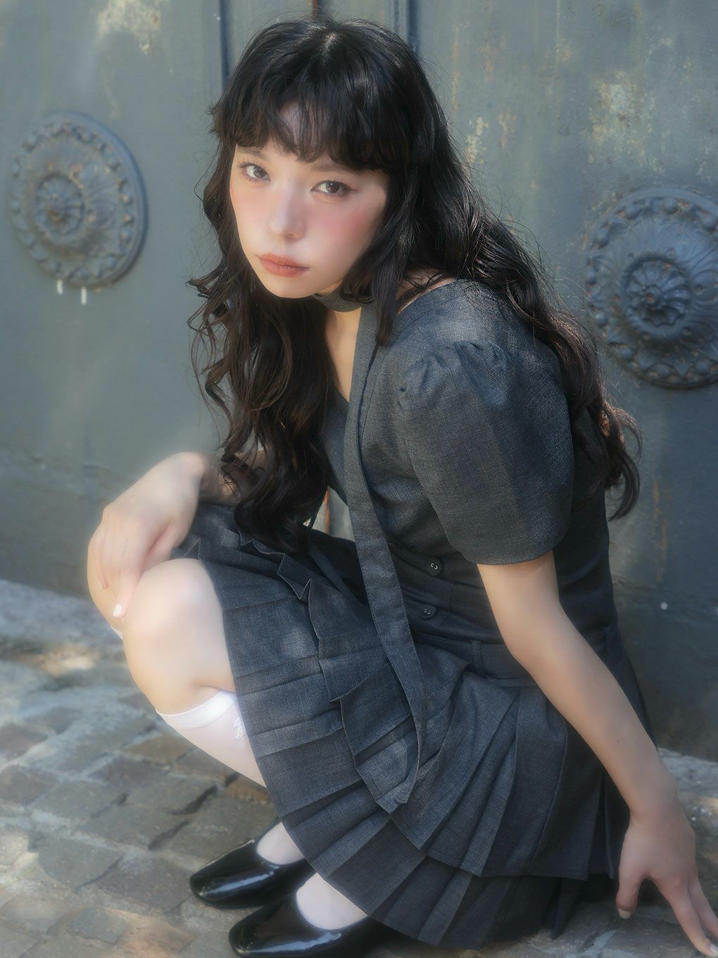 【BUBBLES】スクエアプリーツワンピース