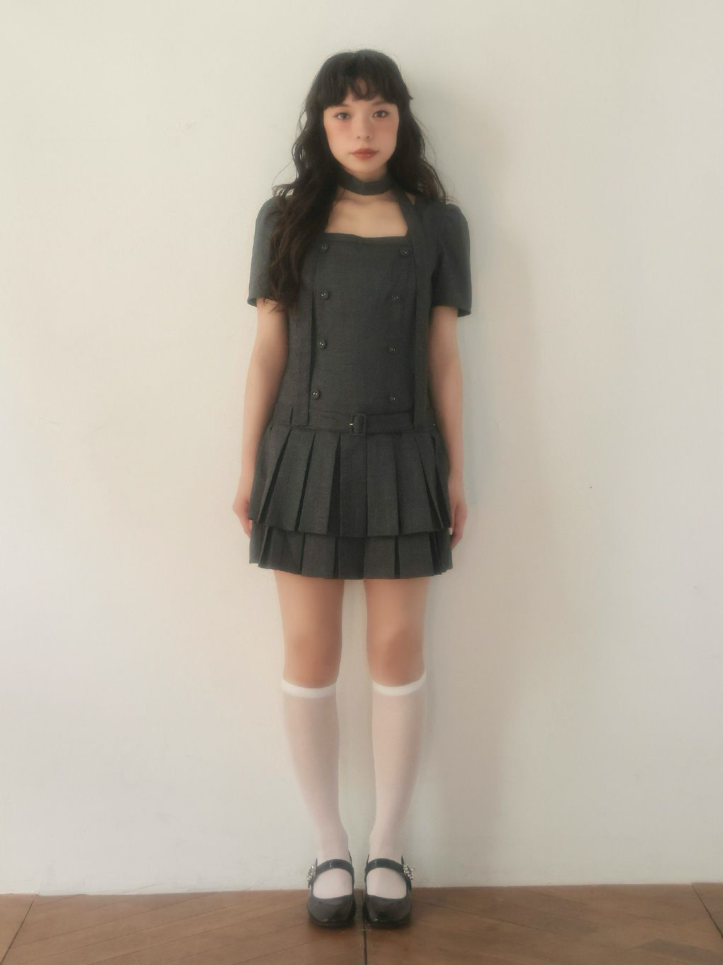 【BUBBLES】スクエアプリーツワンピース