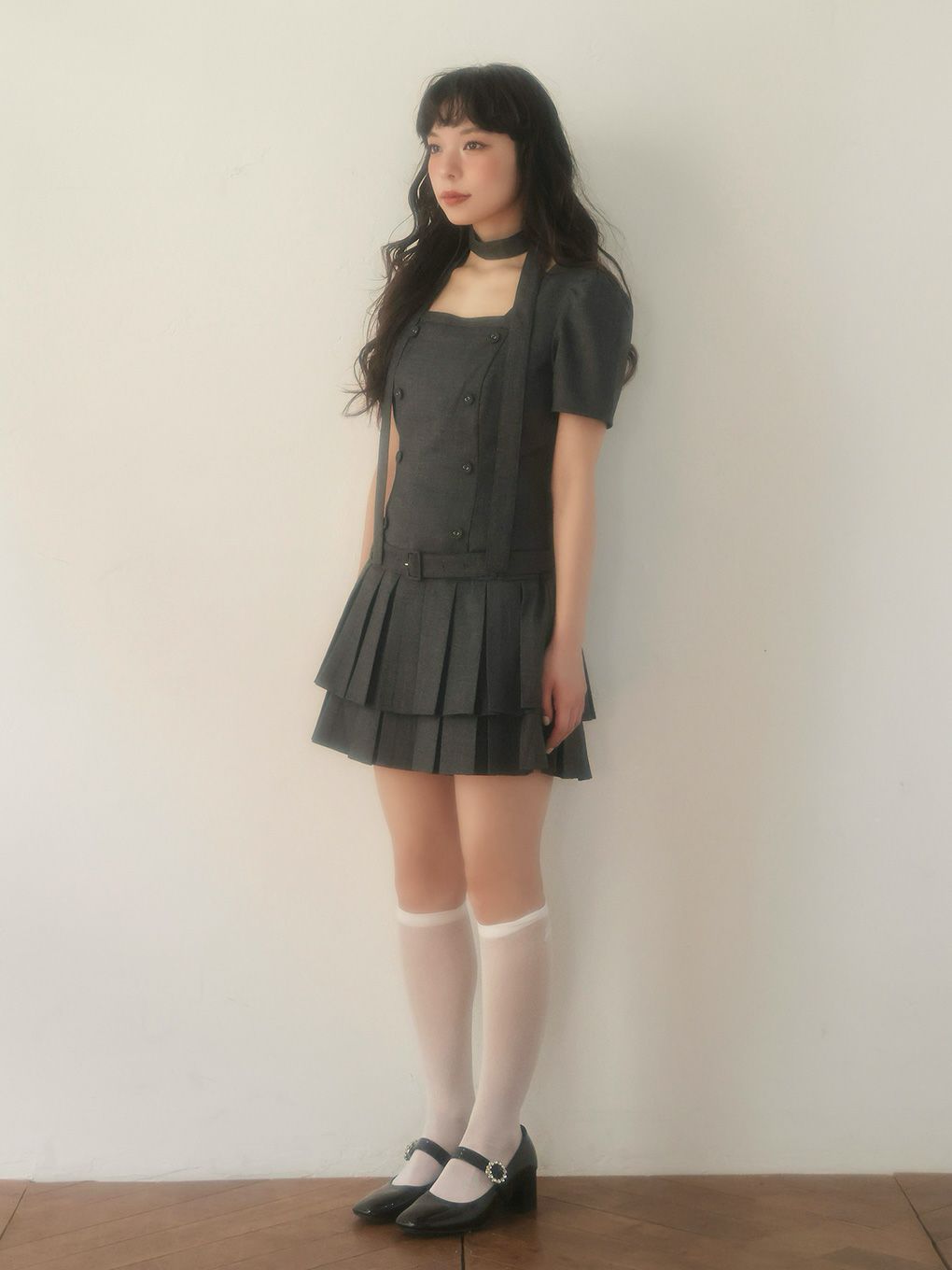 【BUBBLES】スクエアプリーツワンピース