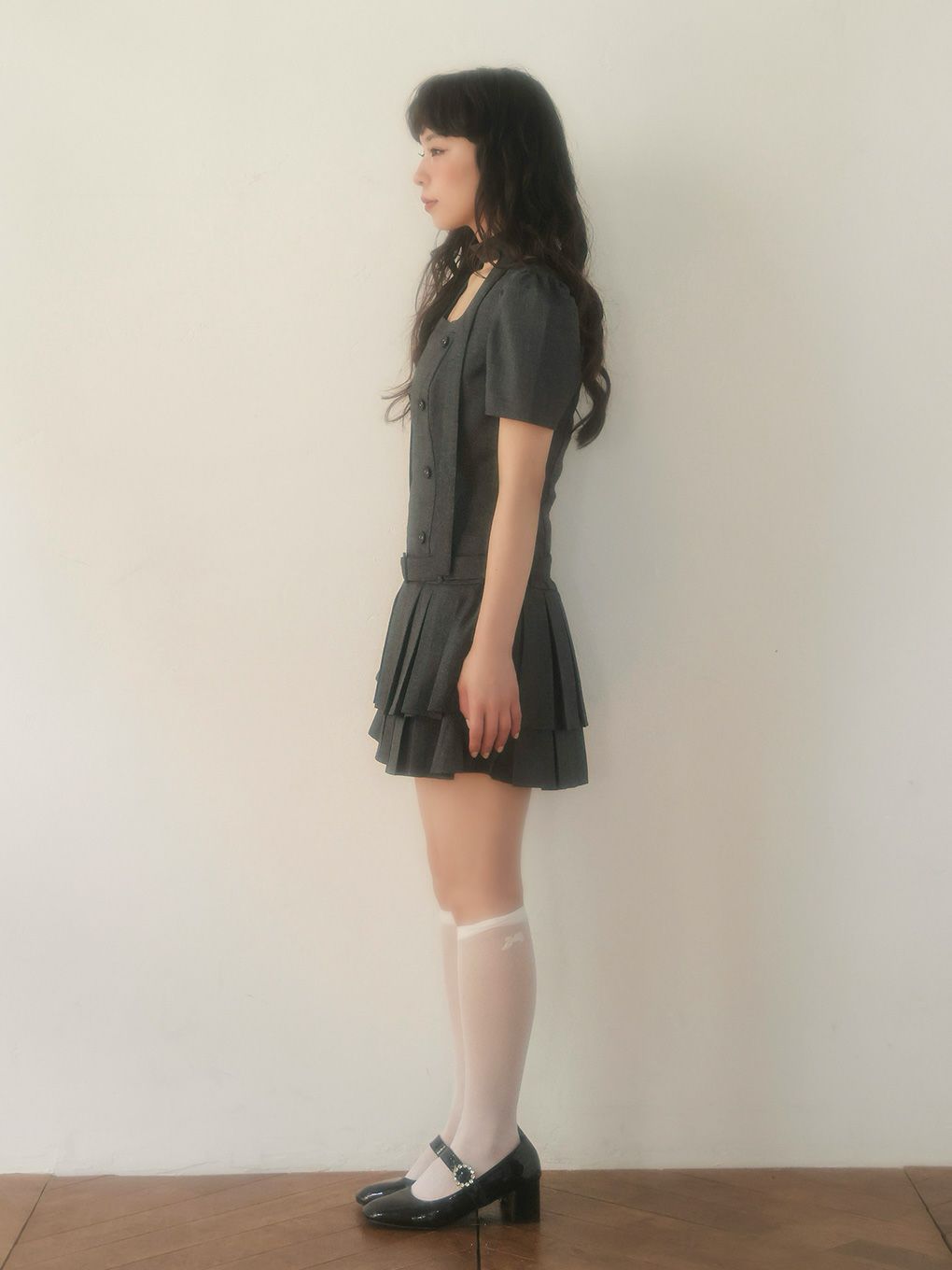 【BUBBLES】スクエアプリーツワンピース