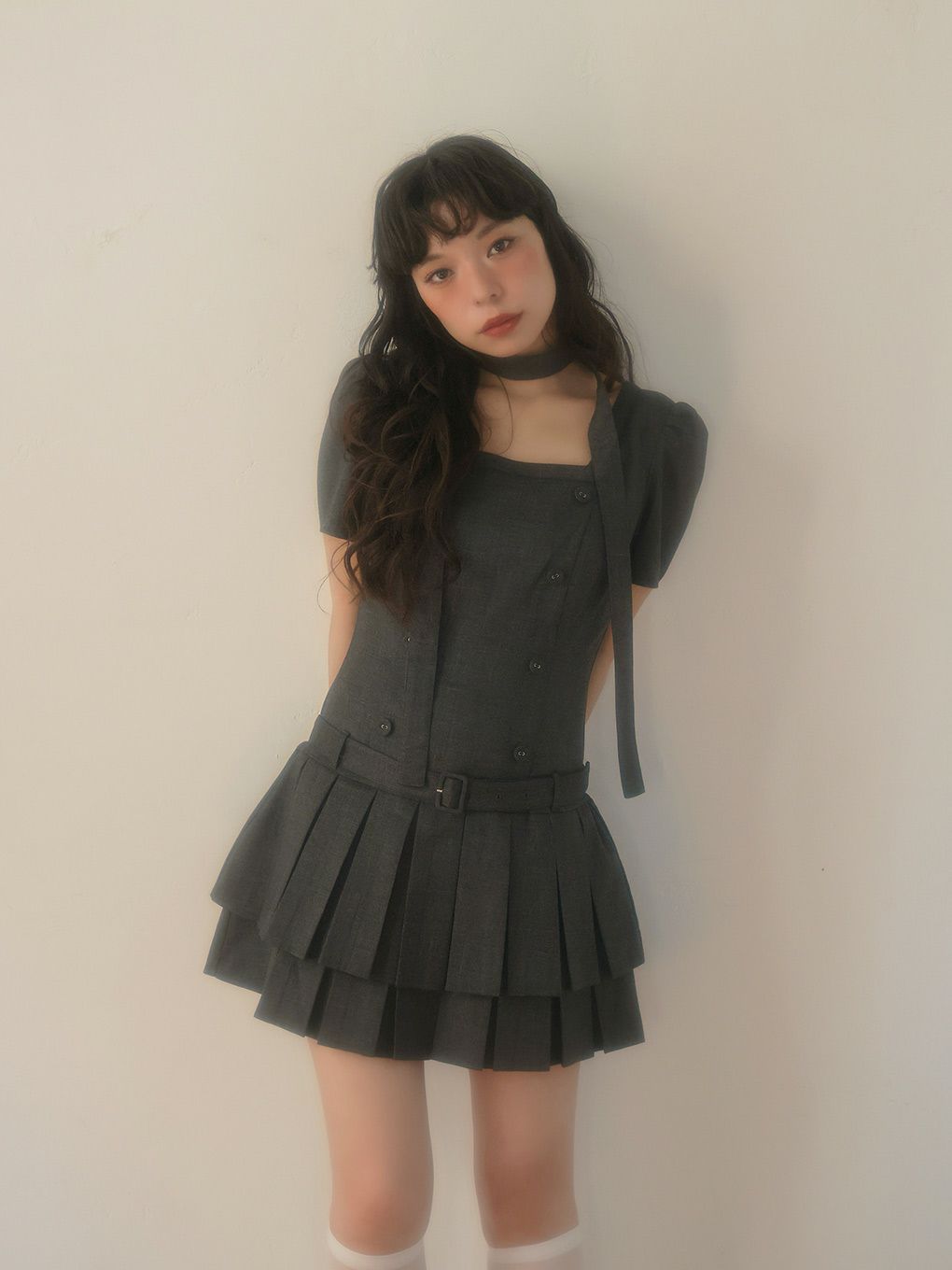 【BUBBLES】スクエアプリーツワンピース