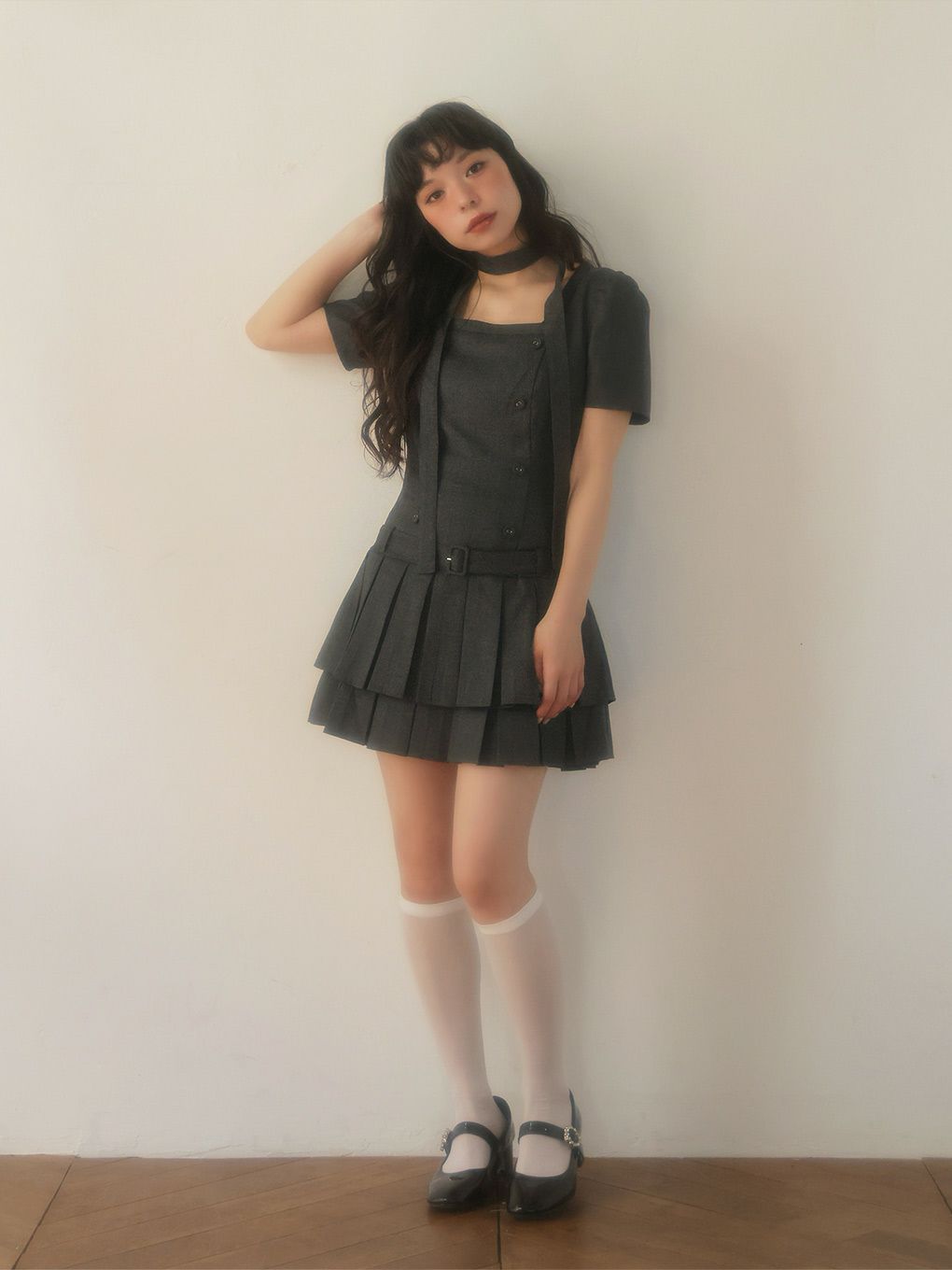 【BUBBLES】スクエアプリーツワンピース