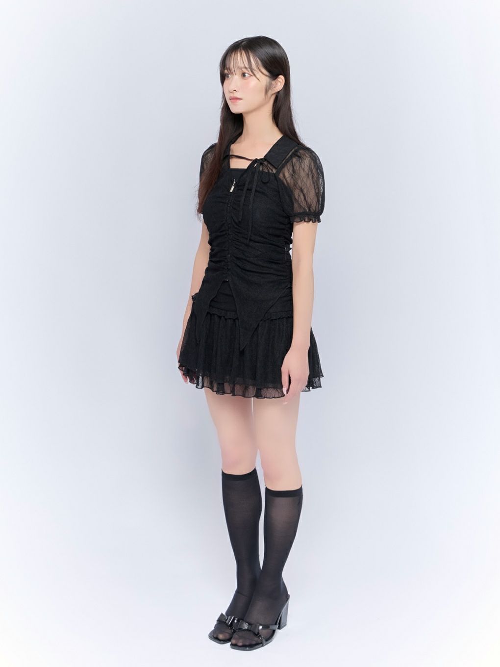 【BUBBLES】ギャザーフレアレーススカパン