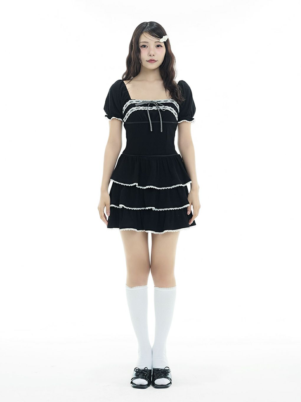 【BUBBLES】リブティアードワンピース