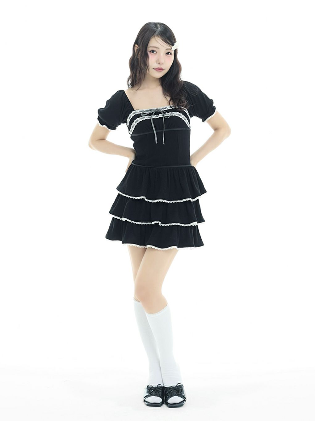 【BUBBLES】リブティアードワンピース