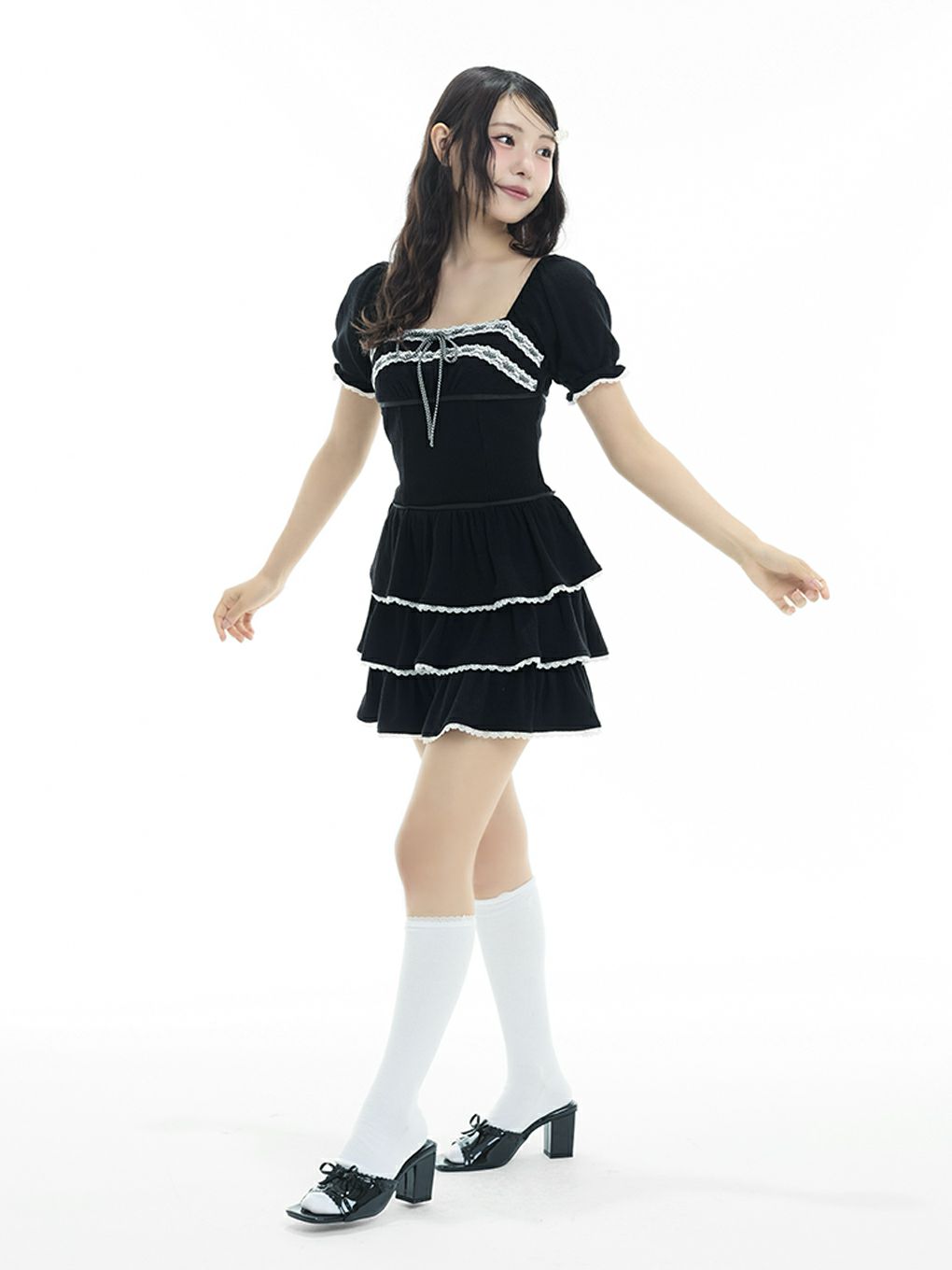 【BUBBLES】リブティアードワンピース