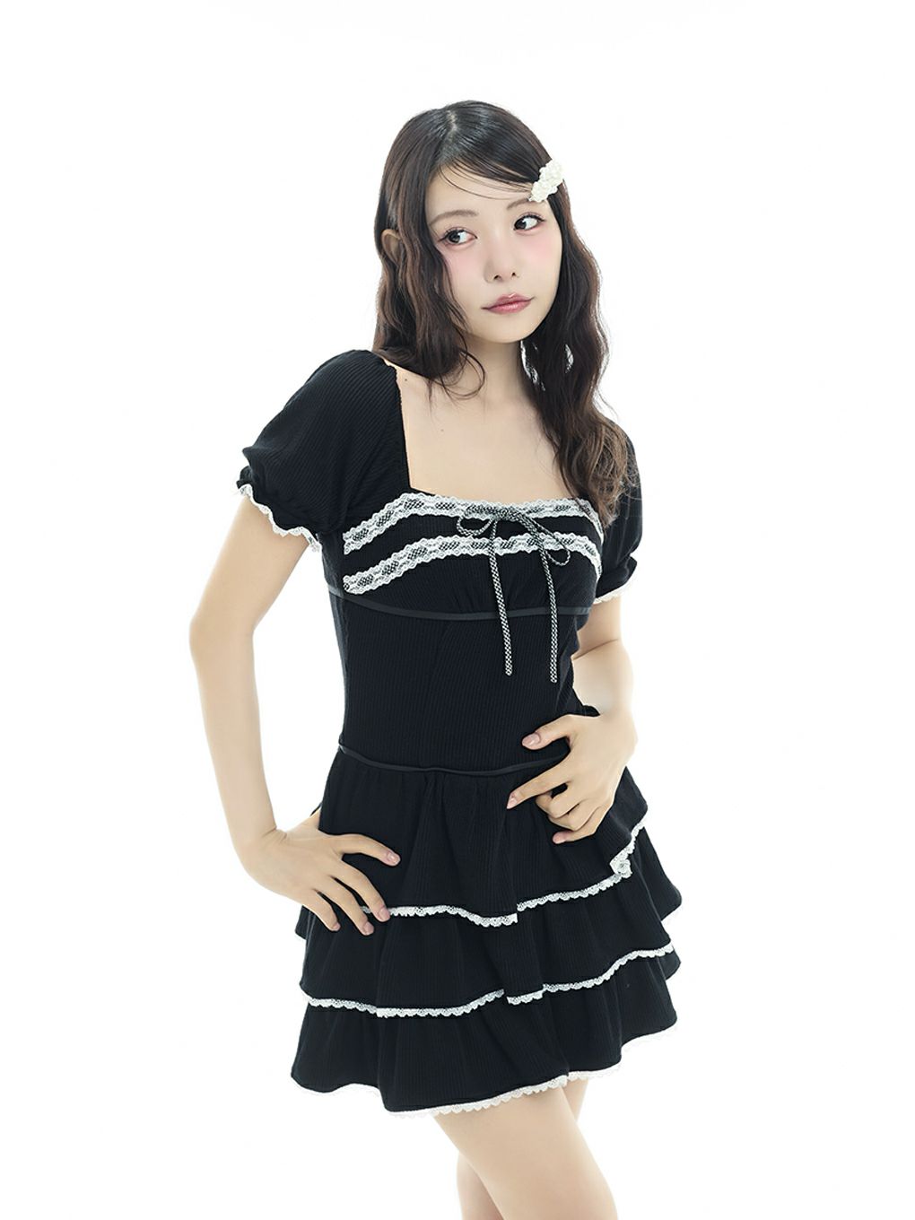 【BUBBLES】リブティアードワンピース