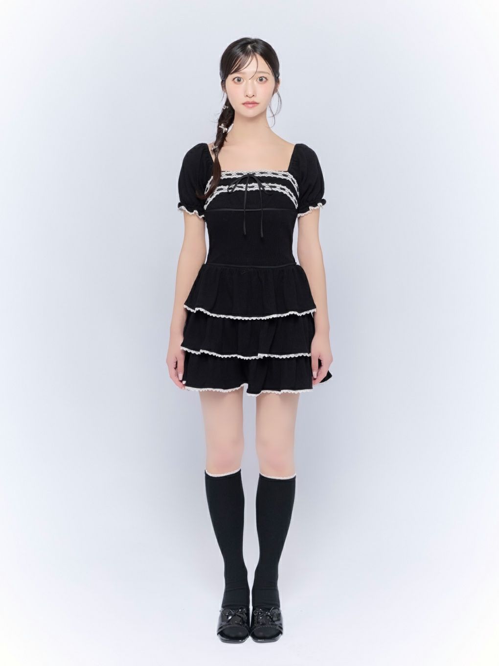 【BUBBLES】リブティアードワンピース