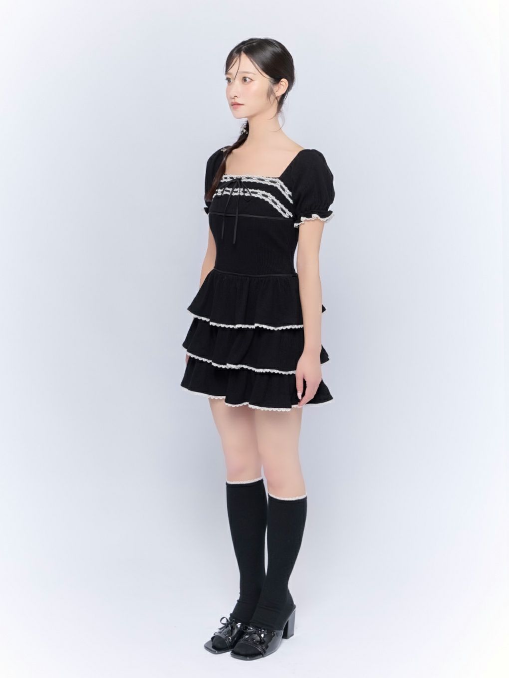 【BUBBLES】リブティアードワンピース
