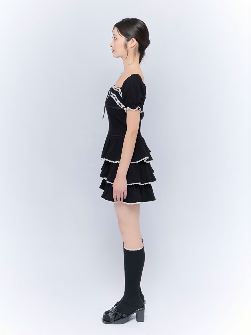 【BUBBLES】リブティアードワンピース