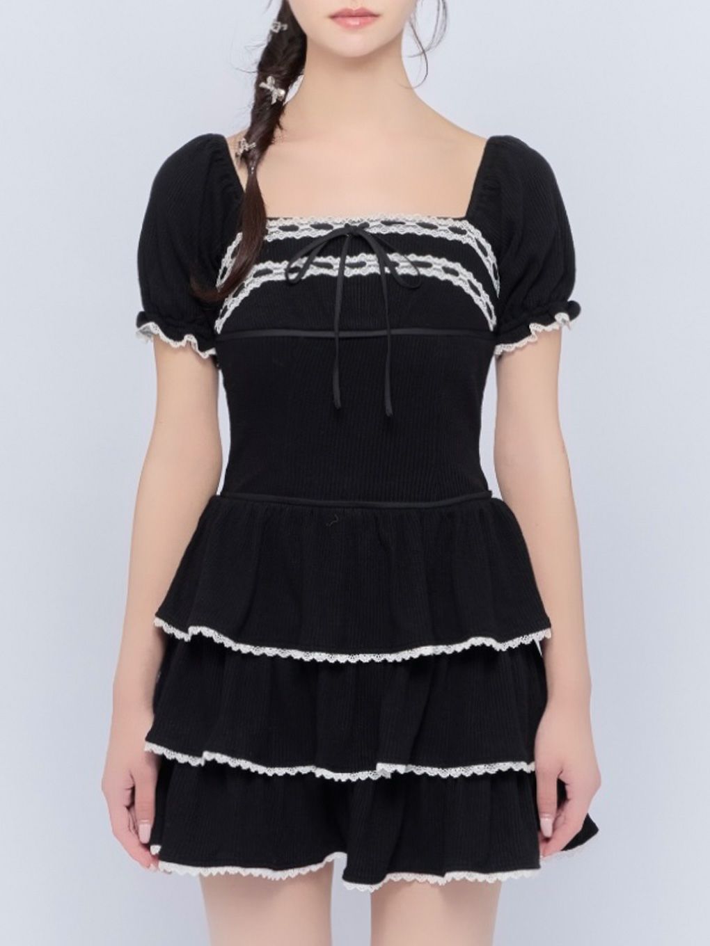 【BUBBLES】リブティアードワンピース