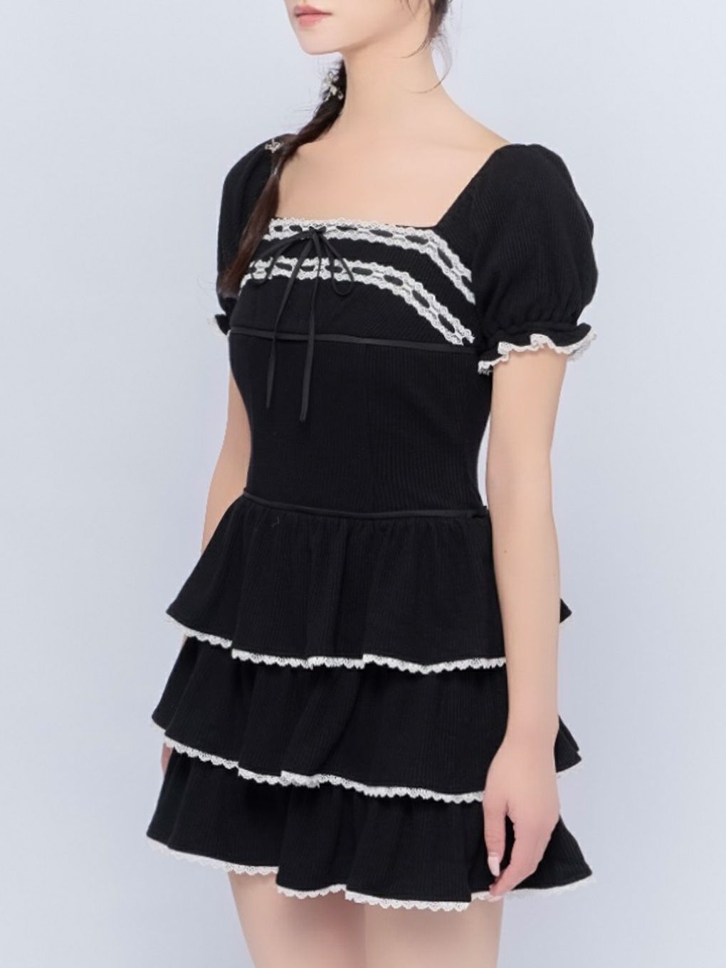 【BUBBLES】リブティアードワンピース