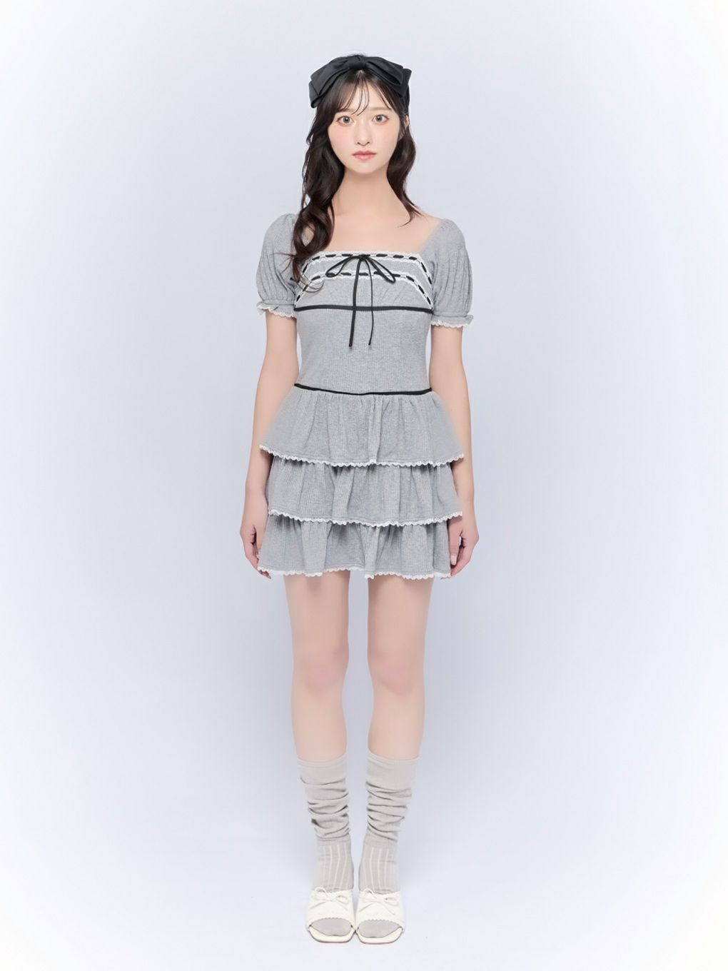 【BUBBLES】リブティアードワンピース