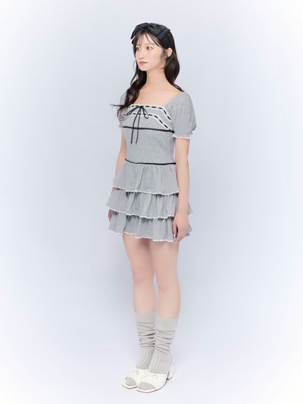 【BUBBLES】リブティアードワンピース