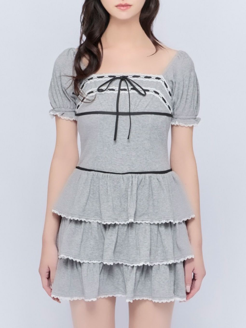 【BUBBLES】リブティアードワンピース