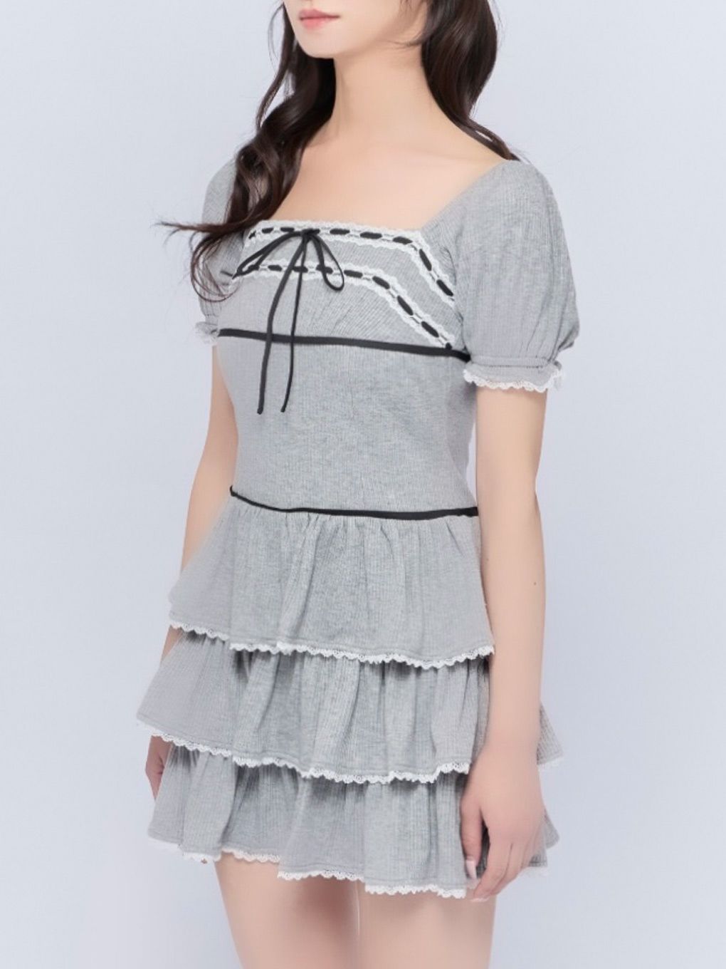 【BUBBLES】リブティアードワンピース