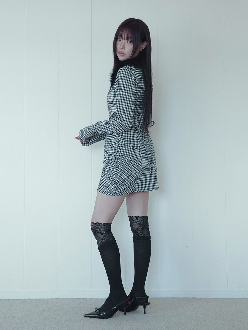 【BUBBLES】ファーカラークロスワンピース