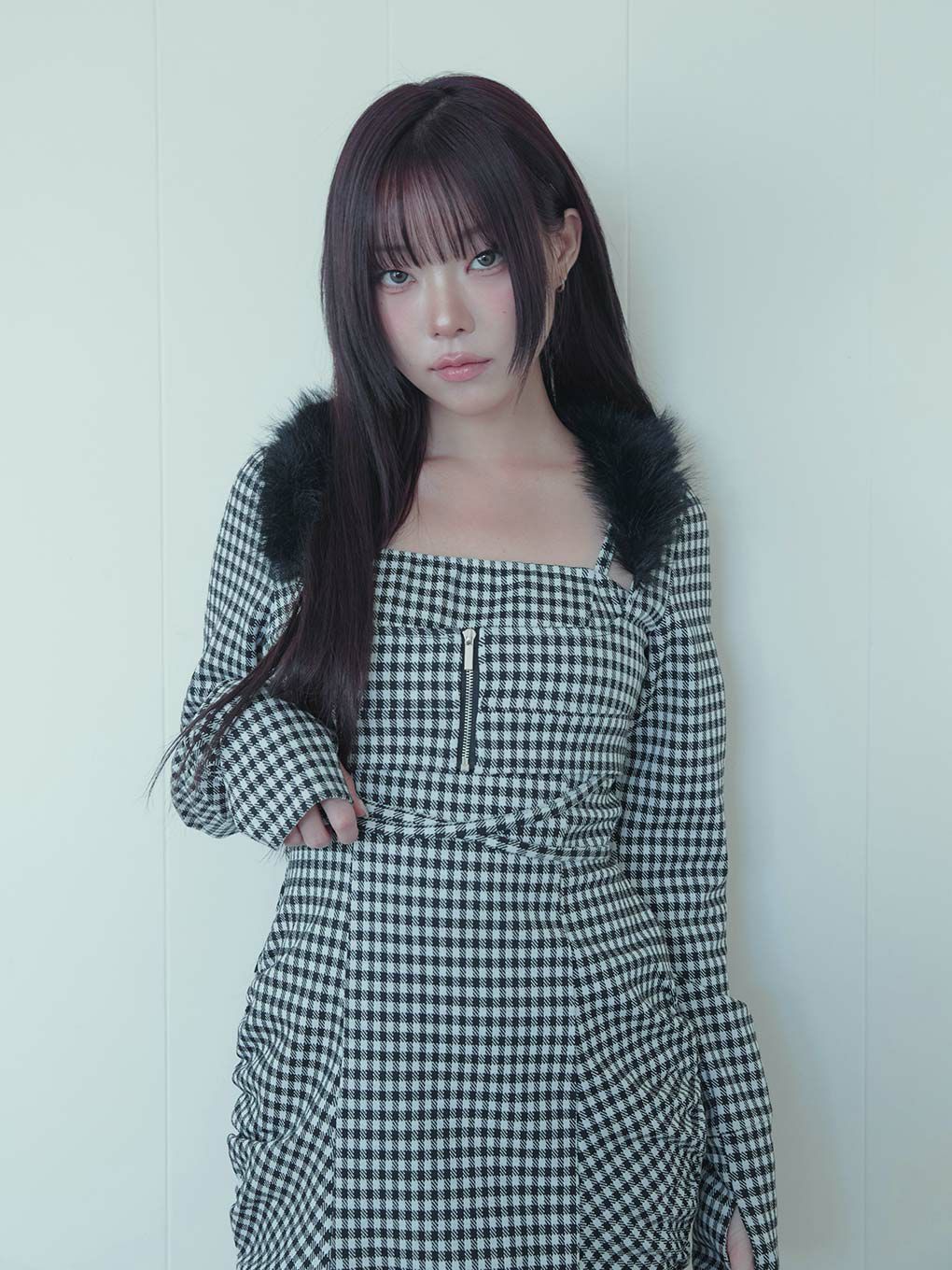 【BUBBLES】ファーカラークロスワンピース