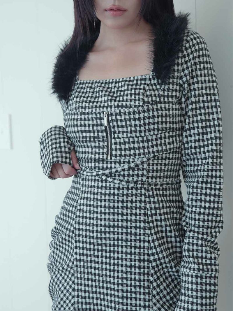 BUBBLES】ファーカラークロスワンピース | sparkling mall online store