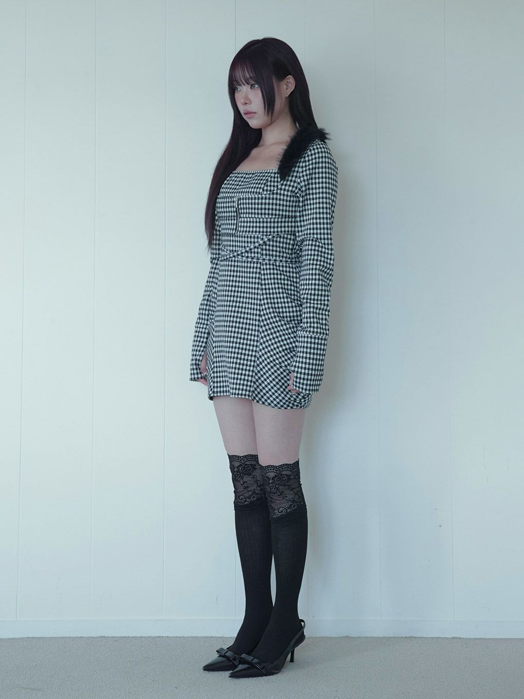 【BUBBLES】ファーカラークロスワンピース