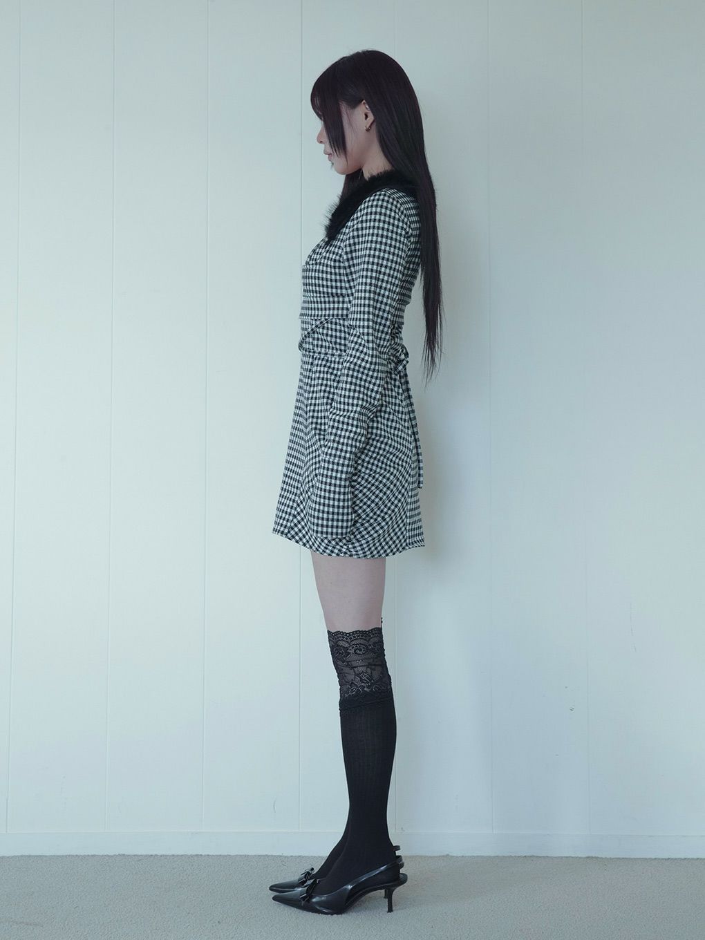 【BUBBLES】ファーカラークロスワンピース