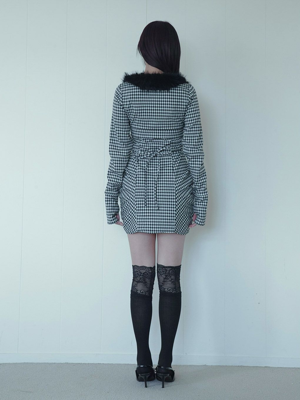 【BUBBLES】ファーカラークロスワンピース