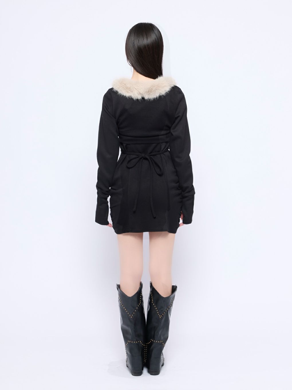 【BUBBLES】ファーカラークロスワンピース