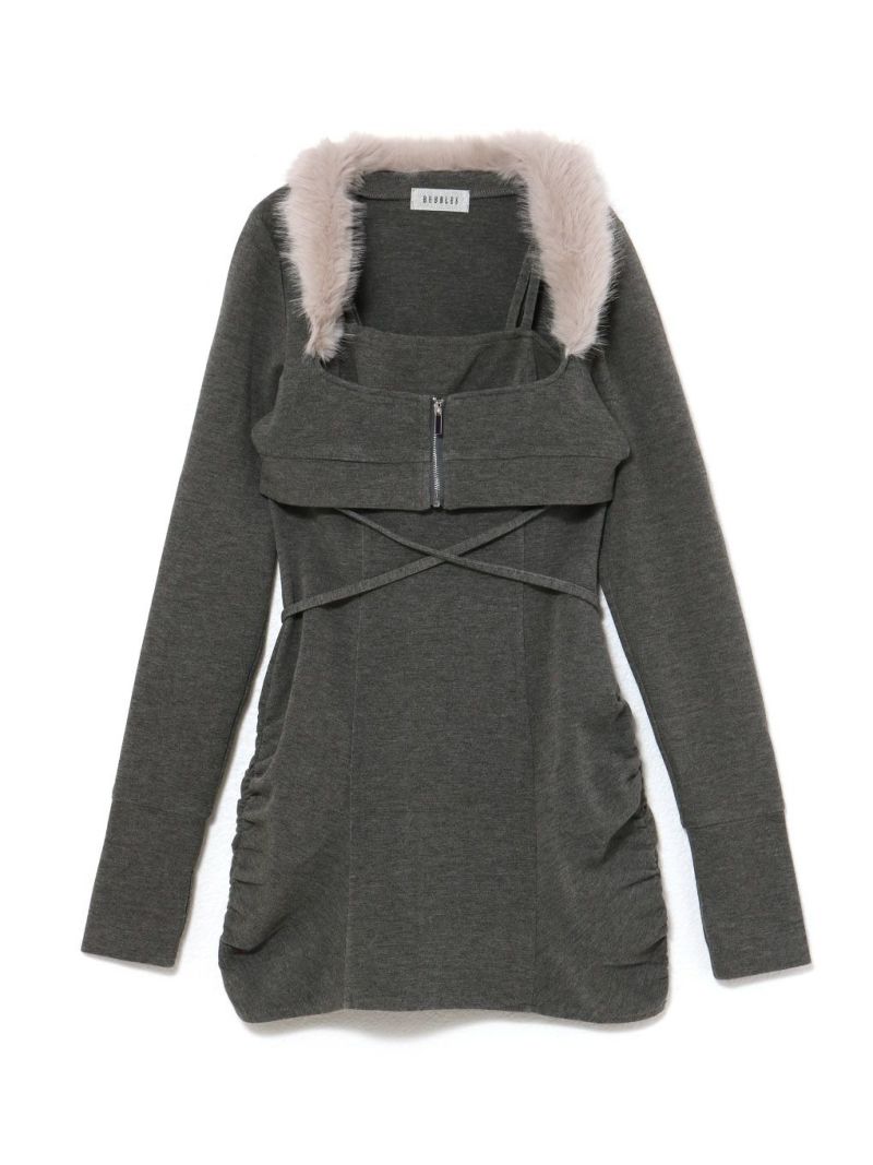 BUBBLES ファーカラークロスワンピース BUBBLES】ファーカラークロスワンピース | sparkling mall online store