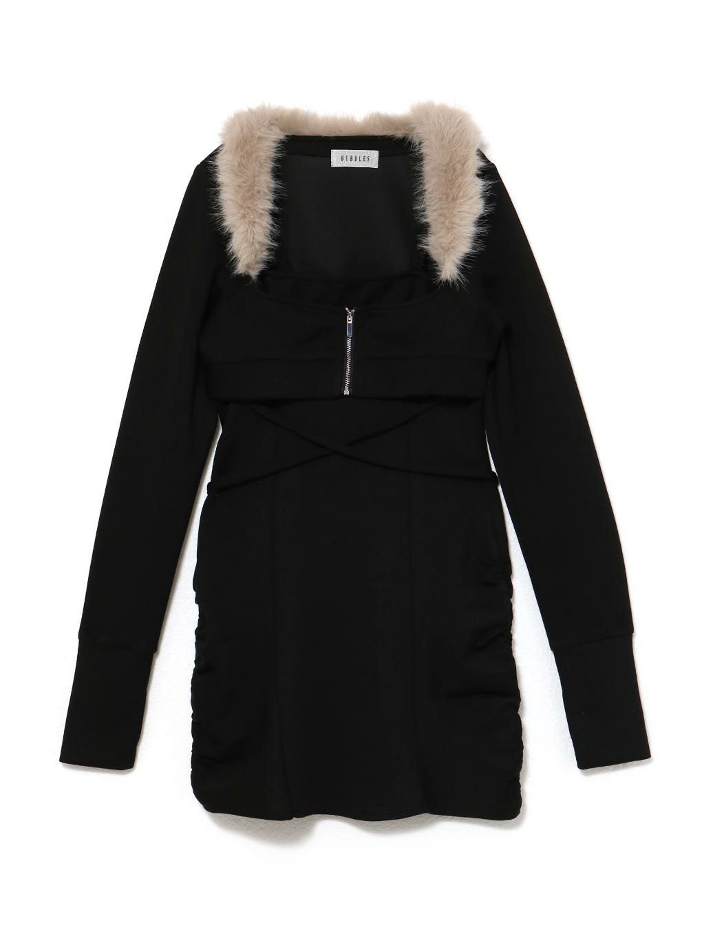 【BUBBLES】ファーカラークロスワンピース