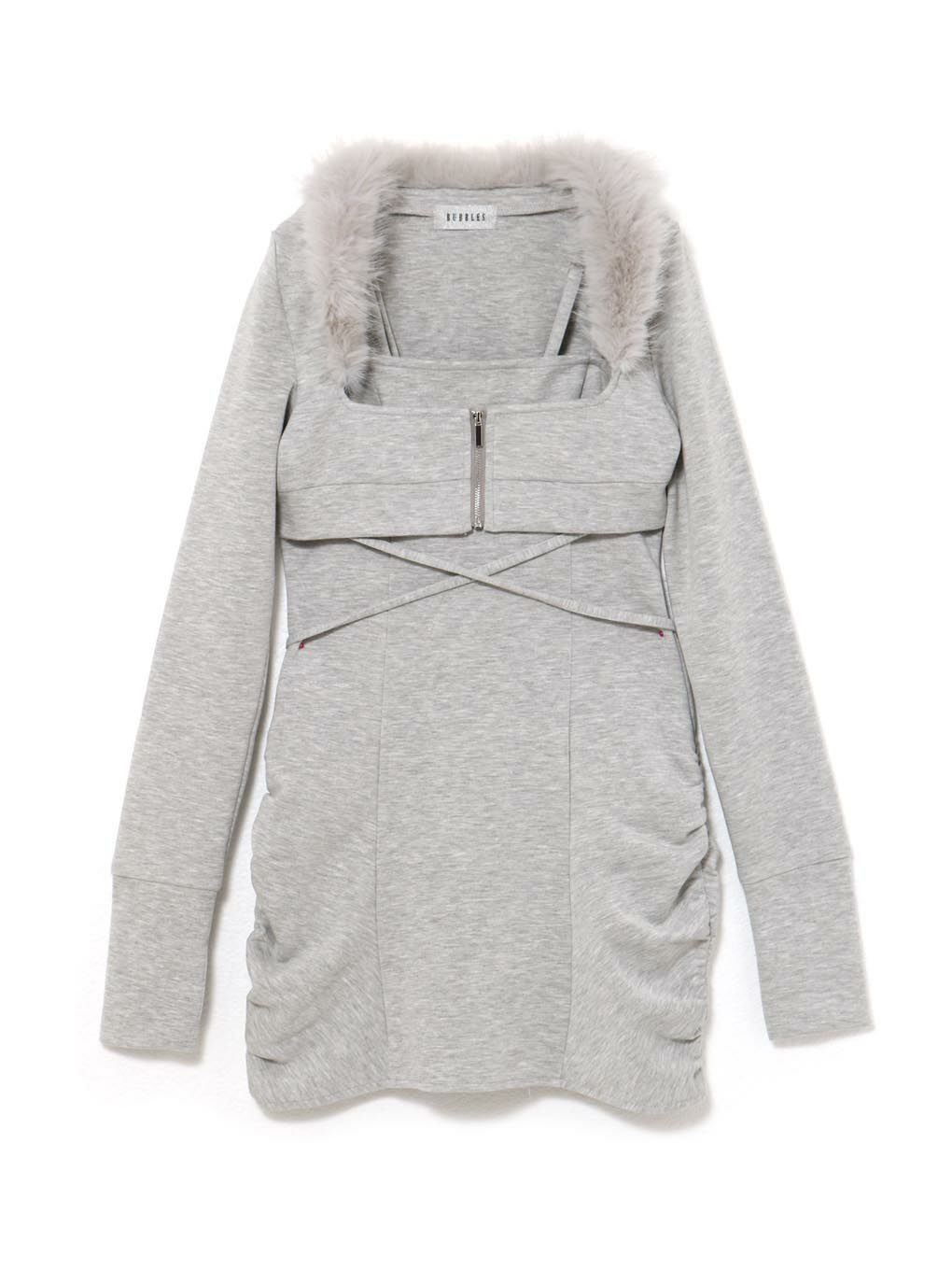 【BUBBLES】ファーカラークロスワンピース