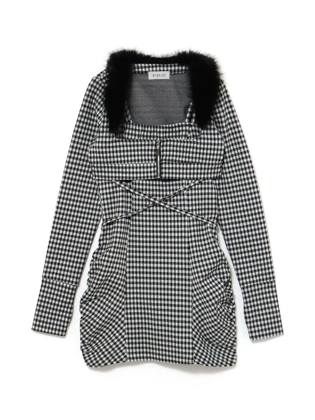 【BUBBLES】ファーカラークロスワンピース