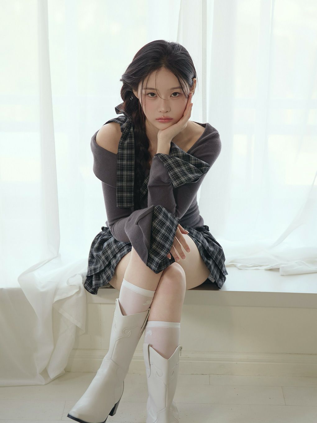 【BUBBLES】チェックリボンワンショルワンピース