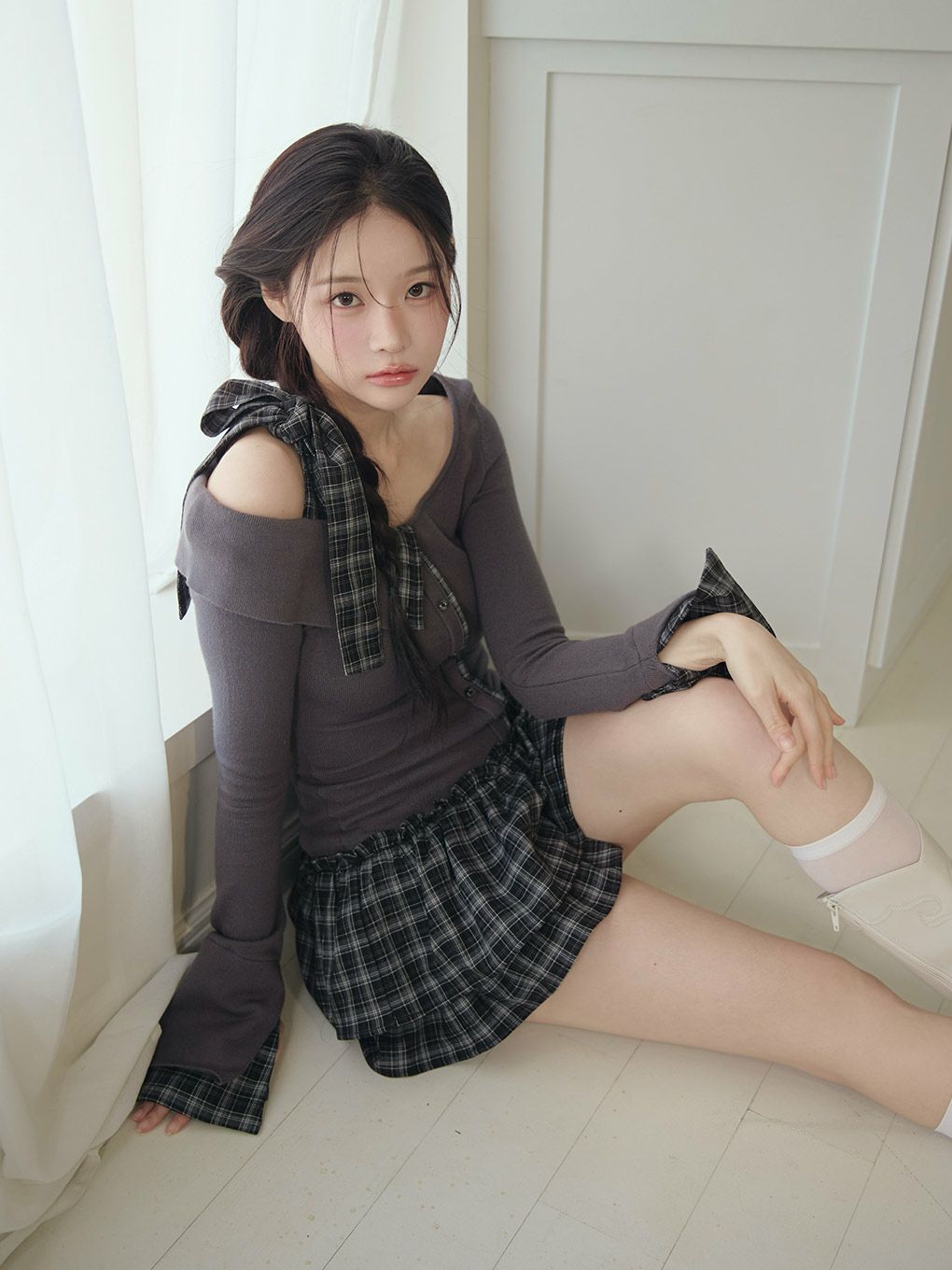 【BUBBLES】チェックリボンワンショルワンピース