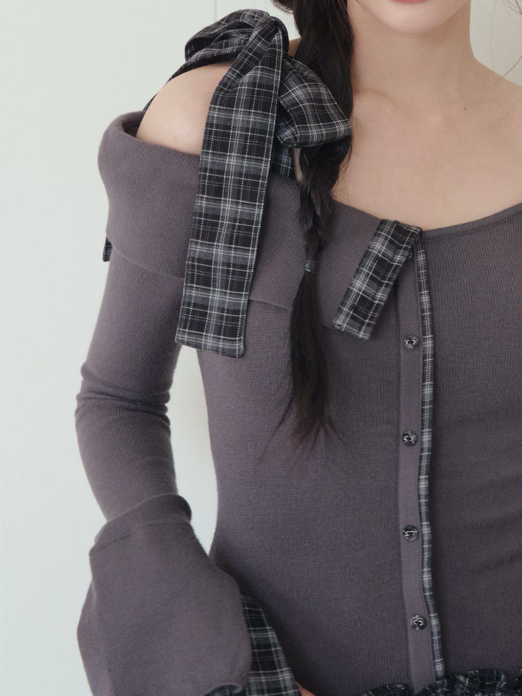 【BUBBLES】チェックリボンワンショルワンピース