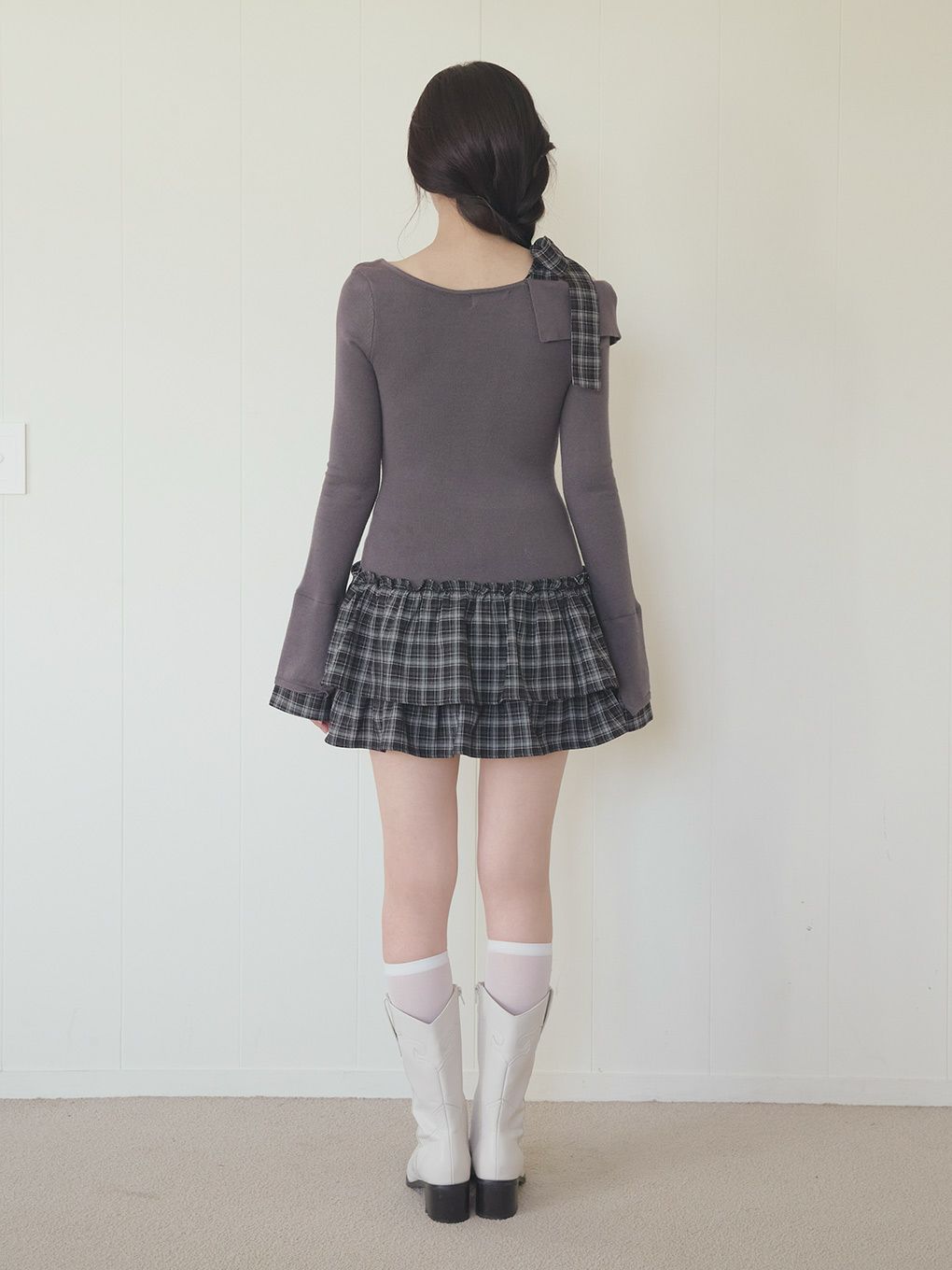 【BUBBLES】チェックリボンワンショルワンピース