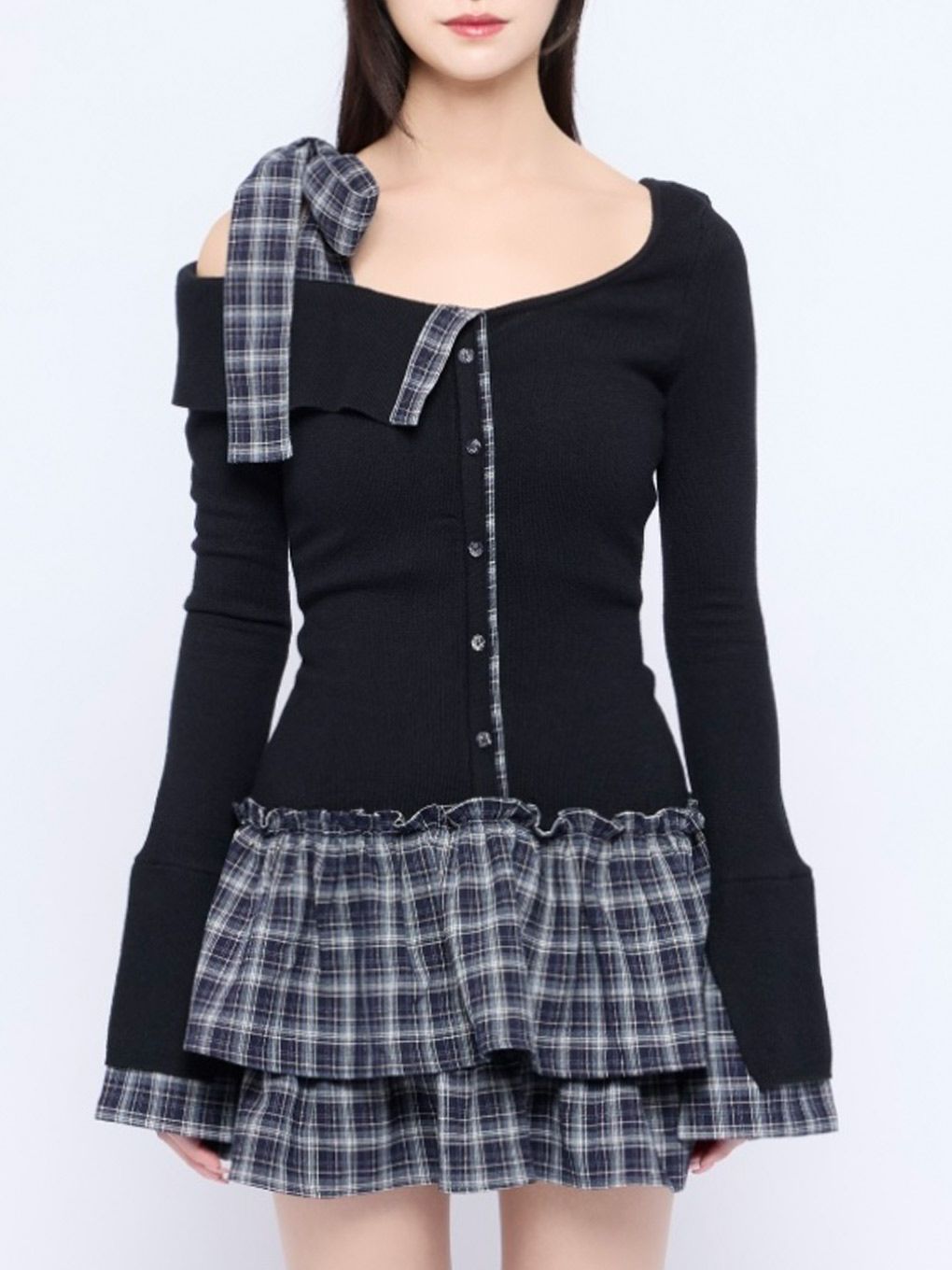 【BUBBLES】チェックリボンワンショルワンピース