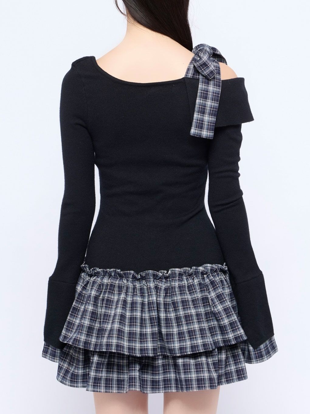 【BUBBLES】チェックリボンワンショルワンピース