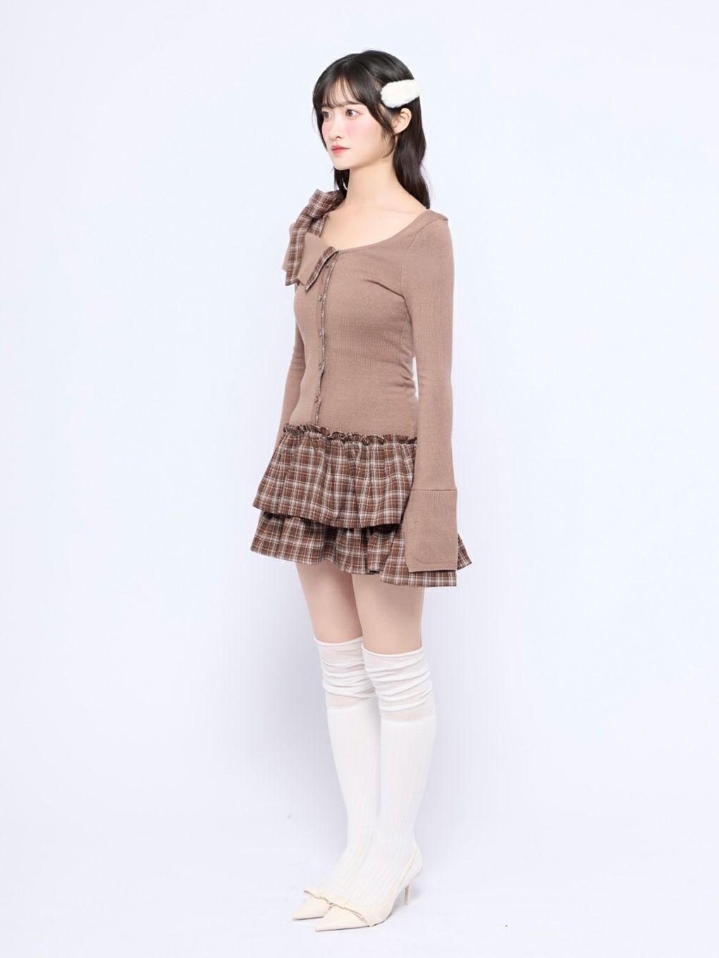 【BUBBLES】チェックリボンワンショルワンピース