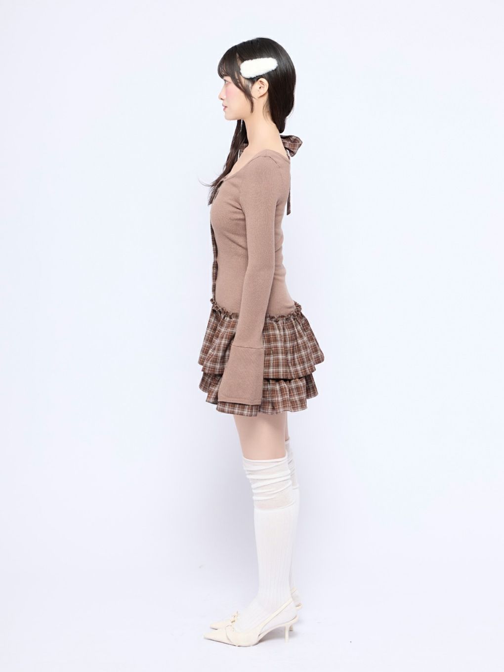 【BUBBLES】チェックリボンワンショルワンピース