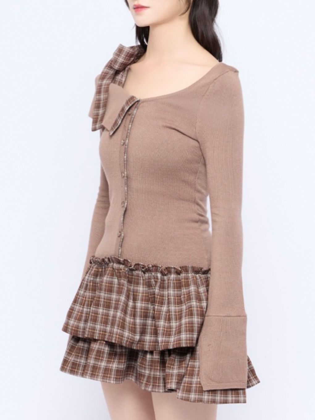 【BUBBLES】チェックリボンワンショルワンピース