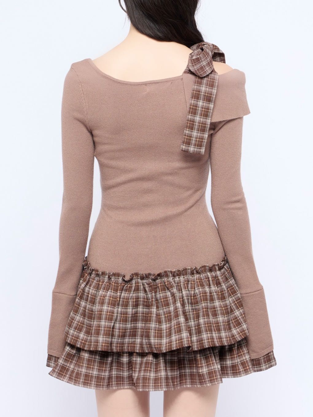 【BUBBLES】チェックリボンワンショルワンピース