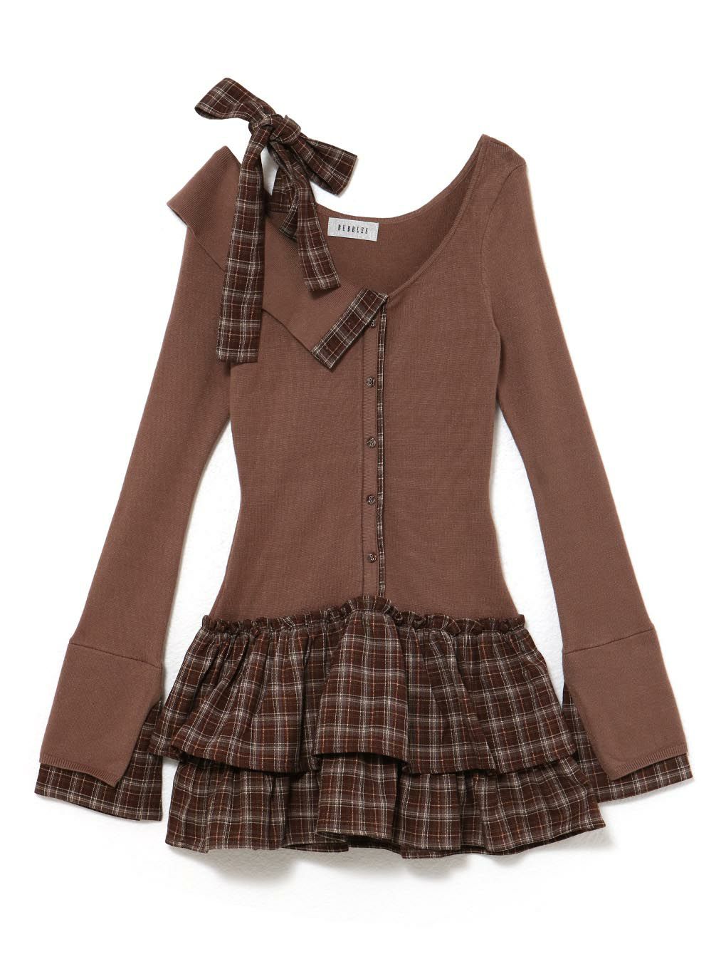 【BUBBLES】チェックリボンワンショルワンピース