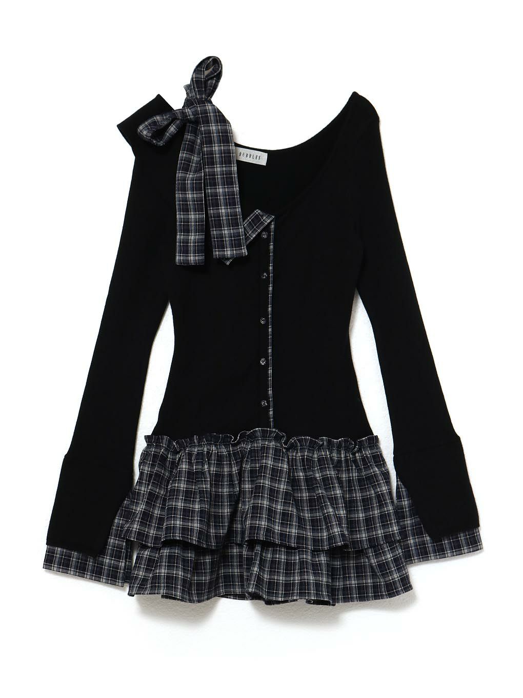 【BUBBLES】チェックリボンワンショルワンピース