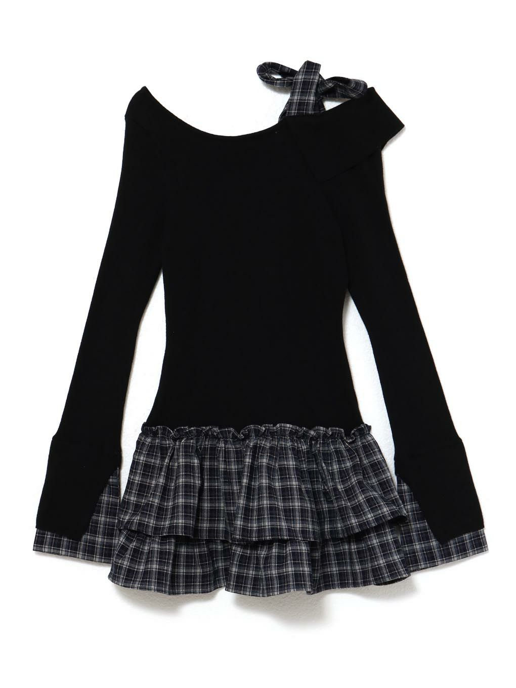 【BUBBLES】チェックリボンワンショルワンピース