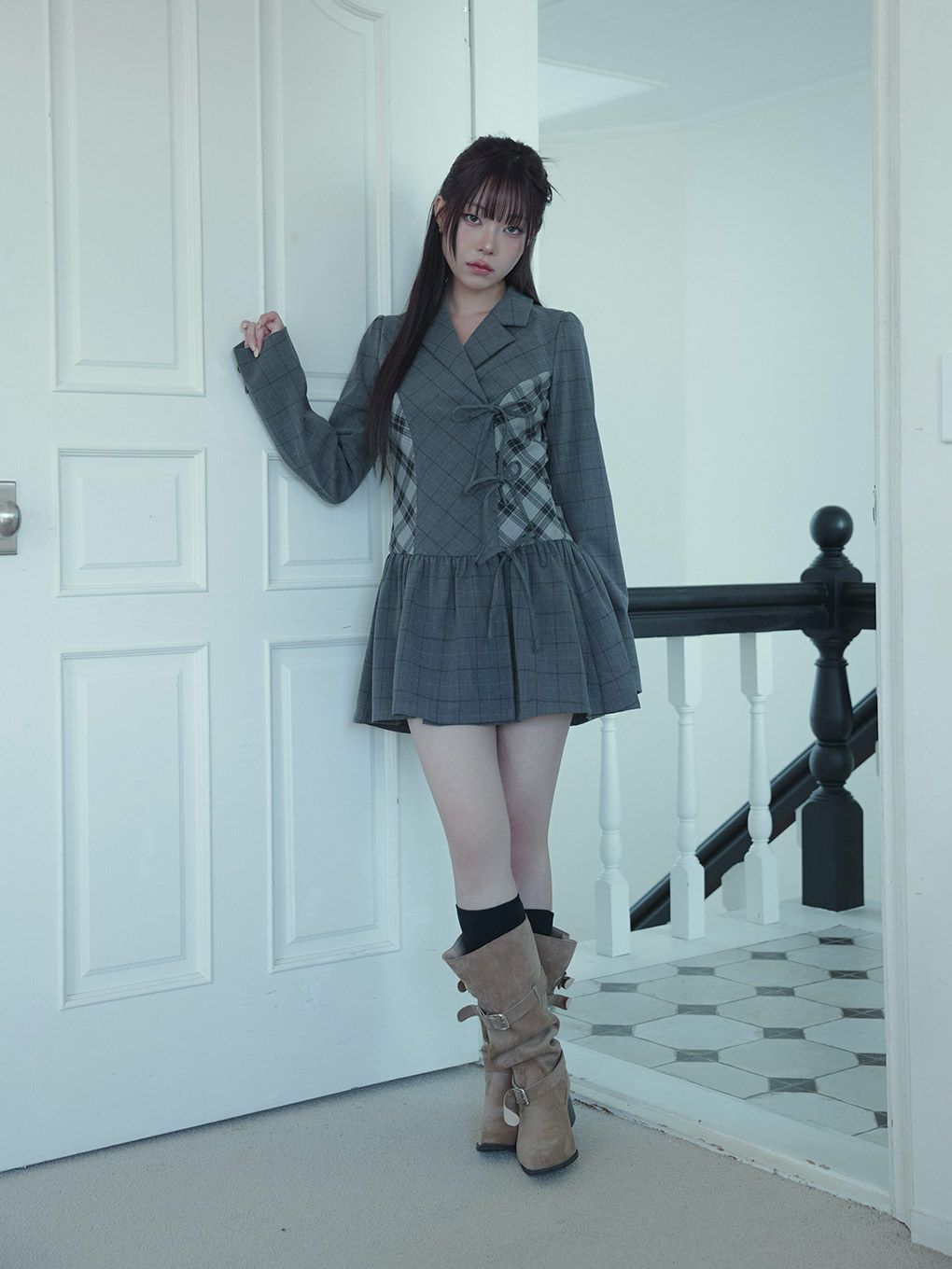 【BUBBLES】ミックスチェックジャケットワンピース